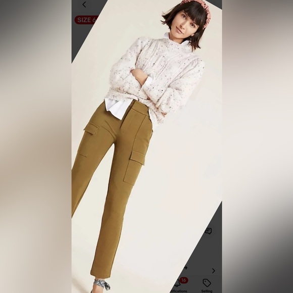 Anthropologie Olive Cargo Pants Heavy Knit Ankle length - Picture 2 of 10